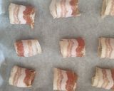 A picture of step 2 of Bacon wrapped chestnuts.