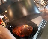A picture of step 4 of Kleftico (in a slow cooker).