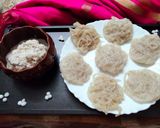 A picture of step 5 of Sabudana Idiyappam with sweet coconut chutney.