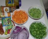 A picture of step 1 of Fried rice with peppered chicken n coleslaw.
