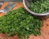 A picture of step 1 of Ghormeh sabzi (Persian herbs stew).