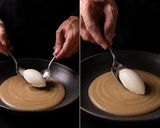Foto del passaggio 6 della ricetta Vellutata di Melanzane, Tartare (Quenelle) di Robiola e Mandorle Tostate