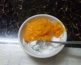A picture of step 2 of Mango mousse with choco cup.