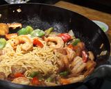 A picture of step 6 of Shrimp with Shiitake Mushrooms, Chinese Eggplant, and Chinese Noodles.