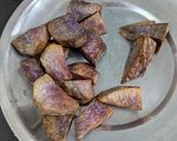 A picture of step 5 of Chatpata kand(purple yam).
