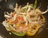 A picture of step 12 of Singaporean curry served with rice, spaghetti and mayo sauce😊.