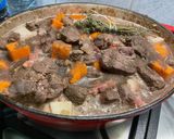 A picture of step 22 of Beef Bourguignon with Sweet Potato, Carrots, Turnips, and Mushrooms.