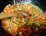 A picture of step 5 of Desi style spaghetti.