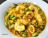 Foto del paso 7 de la receta Arroz meloso con calamar, langostino y edamame