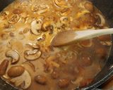 A picture of step 6 of Pan Seared Chicken Breast smothered in a Crimini Mushroom Sauce.