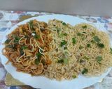 A picture of step 7 of American chopsuey with fried rice.