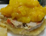 Foto del paso 5 de la receta: Arepa🫓rellena🥯de fiambre🧀de pollo casero y chutney de mango🧅🥭🌶️