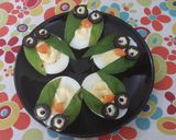 A picture of step 4 of Halloween Owls (deviled eggs).
