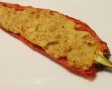 A picture of step 3 of Peperoni ripiene - tuna stuffed romano peppers.