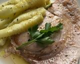 Foto del paso 5 de la receta: Bastones de calabacín en airFryer, con emperador a la plancha
