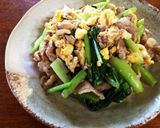 A picture of step 7 of Pork, Egg, and Komatsuna Stir-Fry with Sweet Sauce.