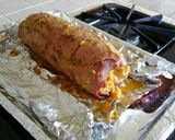 A picture of step 6 of Cheesy Turkey Bacon Bomb, Weaved Cheddar Meatloaf, Turkey Bacon Burger Patties.