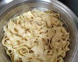 A picture of step 1 of Fettuccine Alfredo pasta.(without chicken).