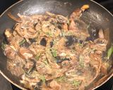 A picture of step 5 of Pork tenderloin with mushroom, shallot and tarragon sauce.