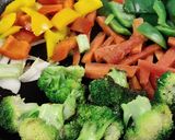 A picture of step 1 of Stir fried veggies served with hard boiled eggs!.