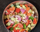 A picture of step 9 of Cucumber and Spinach Pancakes with Greek Salad.