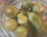 A picture of step 2 of Pickled Okra the blanching method.