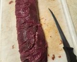 A picture of step 3 of Brad's bacon wrapped venison loin chops with port wine au jus and cucumber salad.