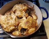 A picture of step 13 of Roasted Cornish Hens over French Breads with a Rich Creamy Top.