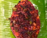 A picture of step 9 of Meen Pollichathu- Kerala style fried fish steamed in banana leaf.