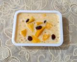 A picture of step 3 of Sago dana with mango cubes 🥭.