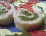 Foto del paso 9 de la receta: Circulos de pescado y puré,zuchinis y tomate con aceite de albahaca