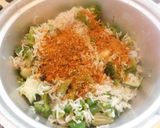 A picture of step 7 of Pilaf (Biriyani) with green veggies.
