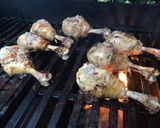 A picture of step 4 of French cut grilled lemon pepper drums with wild rice and asparagus.