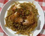 Foto langkah ke 4 dari resep Spaghetti Saus Bulgogi Toping Ayam Geprek.