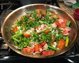 A picture of step 4 of Easy Creamy Bacon, Asparagus, Tomato Pasta with Boursin (or Cream Cheese).
