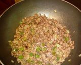 A picture of step 5 of Homemade pizza with minced beef and cheese topping.