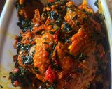 A picture of step 5 of Ettas native chicken stew with ugu leaf.