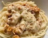 A picture of step 2 of Creamy spaghetti from left over Handi.