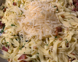 A picture of step 7 of Pasta with Bacon, Lemon and Pine Nuts.