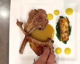 A picture of step 12 of Lamb Cutlets with Corn Puree, Celeriac Fondant, Spinach and Mushroom Sauce.
