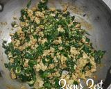 A picture of step 2 of Anda Bhurji with Fresh Drumstick Leaves.