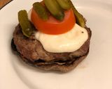 A picture of step 7 of Venison burger in a portobello mushroom “bun” 🍔🍟.