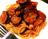 A picture of step 8 of Eggplant and Zucchini Bacon Tomato Pasta.
