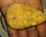 A picture of step 3 of Corn potato tikkis in tear drop shape.