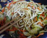 A picture of step 9 of Quick 10-Minute! Easy Stir-Fried Udon with Noodle Sauce.