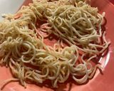 A picture of step 4 of Yakisoba noodles with starchy sauce.