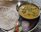 A picture of step 12 of Jowar Bhakri and pithla.