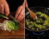 Foto del passaggio 2 della ricetta Sgombro Scottato con Patate alle Erbe, Spinacino Fresco e Salsa Tiepida di Ciliegie e Cipollotti