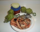 Foto del paso 1 de la receta: Arroz caldoso de calamares y alcachofas
