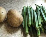A picture of step 1 of Chilli bhindi bateta (ladyfinger and chips).